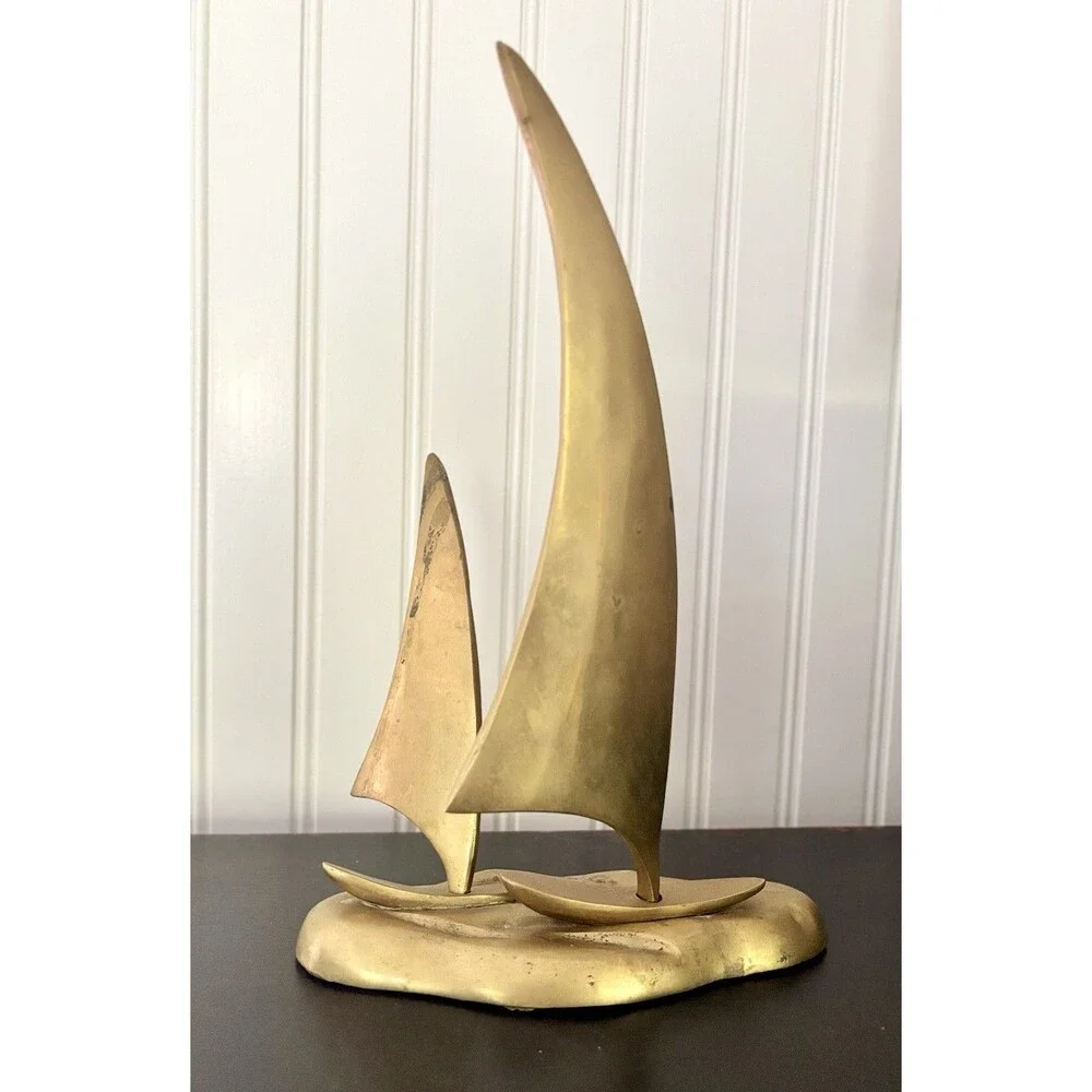 Vintage Brass Sailboat Sculpture Mid Century Modern MCM Nautical Decor Coastal
